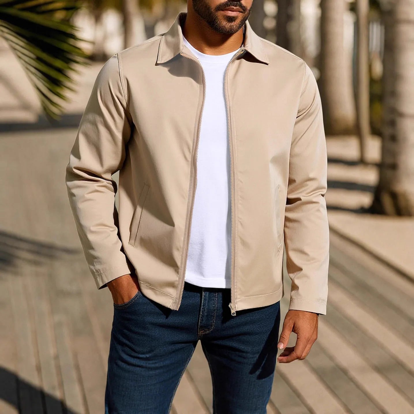 Men's green zipper cardigan jacket with raglan sleeves laid flat.