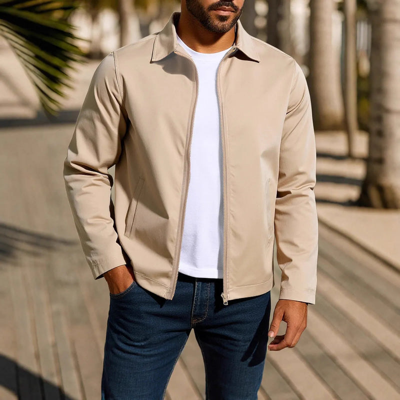 Men's coat cardigan jacket with zipper front and raglan sleeves, available in emerald green, khaki, black, and navy blue, offered in sizes from S to XXXL, made from a polyester fibre chemical blend fabric.