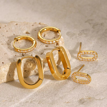 3Pair Rhinestone Cubic Zirconia Stud Earrings in stainless steel, waterproof and tarnish-resistant