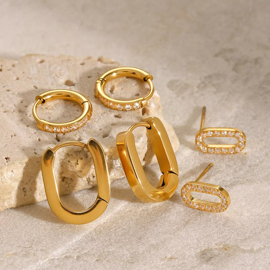 3Pair Rhinestone Cubic Zirconia Stud Earrings in stainless steel, waterproof and tarnish-resistant