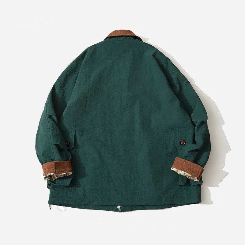 Men's and women's casual jacket in polyester with contrasting colour design, available in green and apricot, long-sleeved with side seam pockets, unisex sizing includes M, L, XL, XXL, and XXXL for versatile wardrobe options