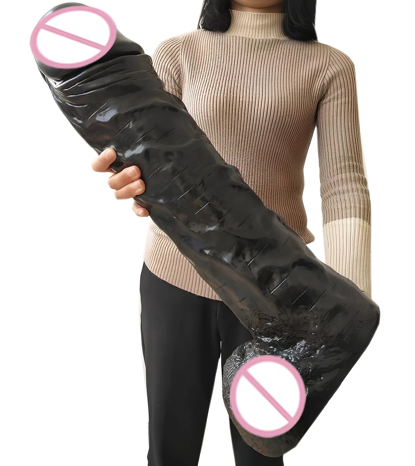 55cm black skin tone silicone dildo showing realistic texture and substantial length