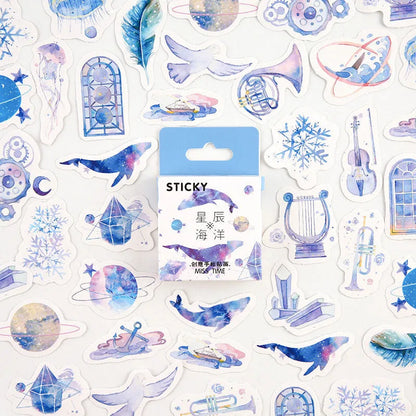 Set of 46 small decorative stickers with cartoon patterns for journal and scrapbook crafts