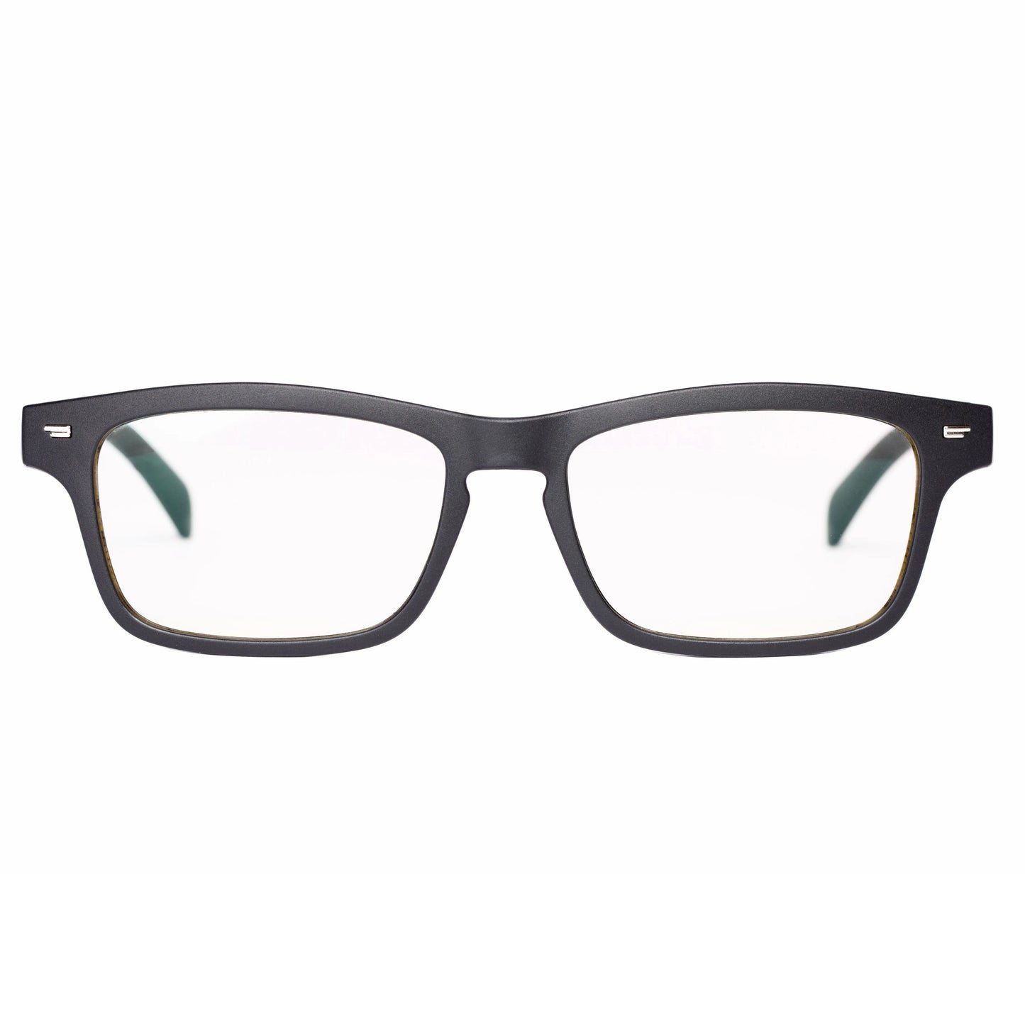 Smart glasses with semi-open Bluetooth audio, anti-blue light lenses, and IPX7 waterproof rating on a person