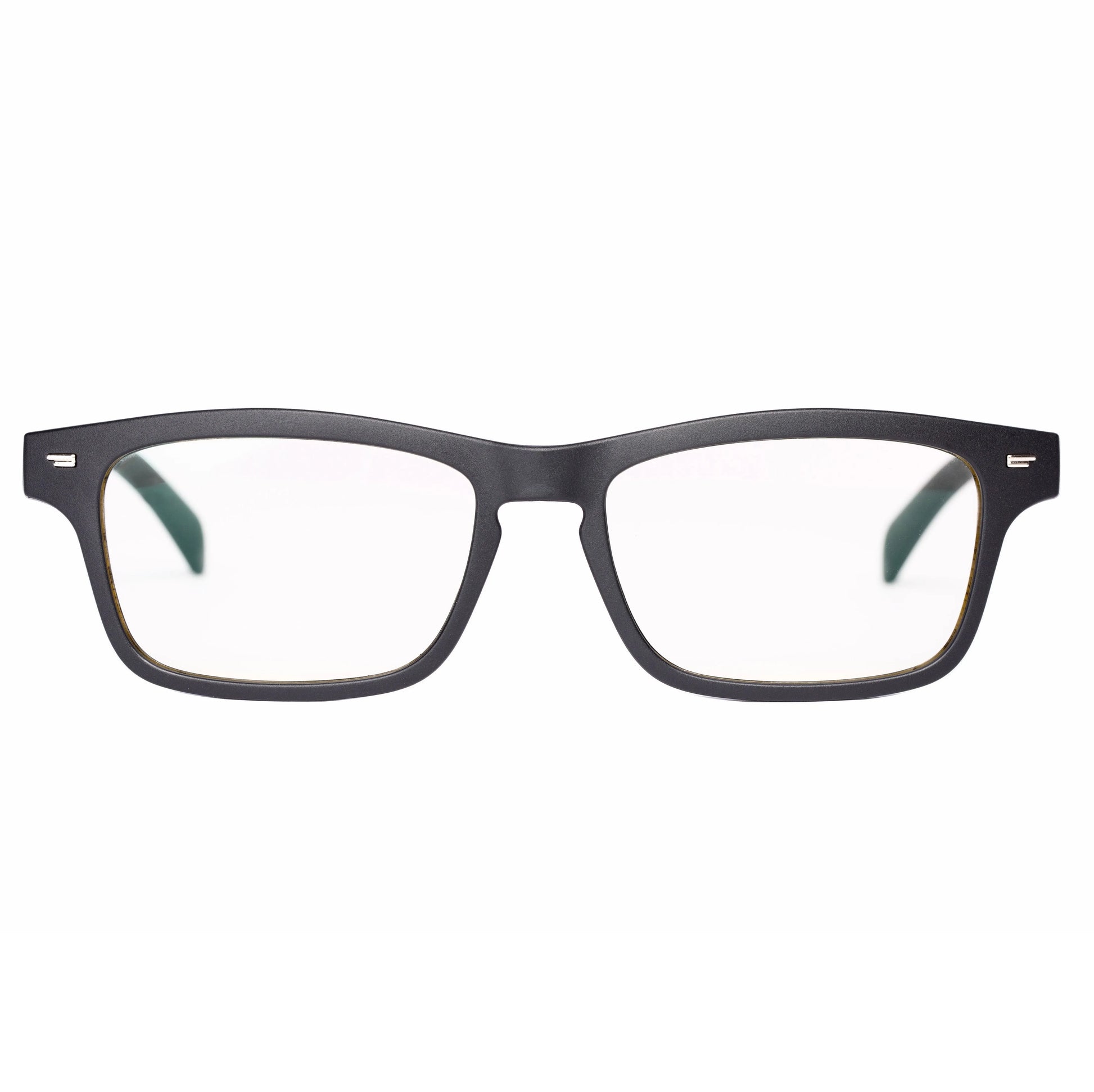 Smart glasses with semi-open Bluetooth audio, anti-blue light lenses, and IPX7 waterproof rating on a person