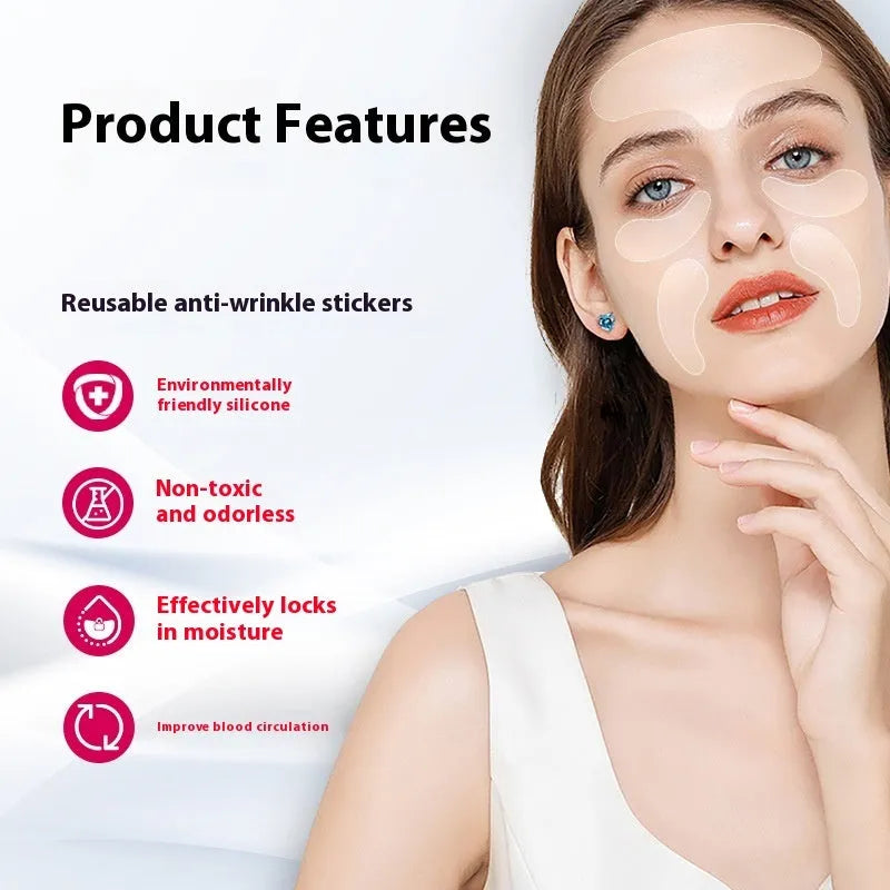 Five silicone anti-wrinkle face stickers for wrinkle removal, resistance and prevention