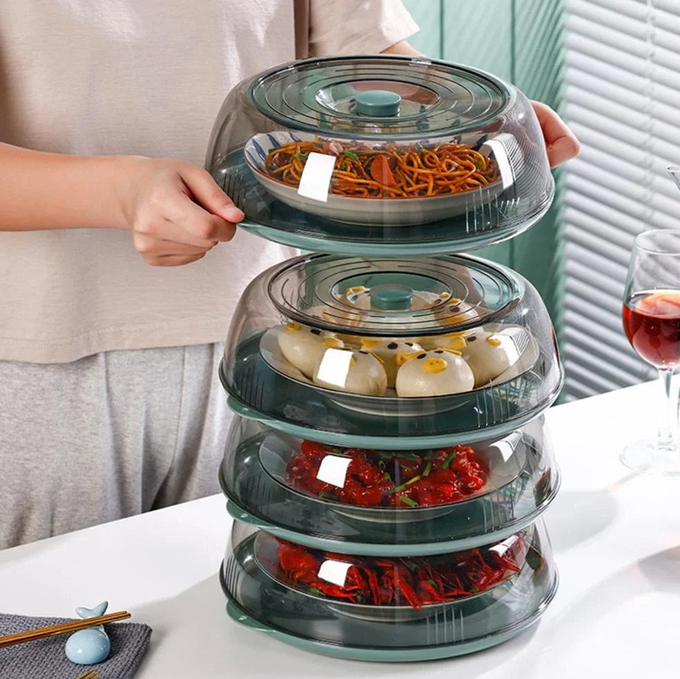 Green plastic Japanese-style food splatter lid sealing heat on 28cm pan, dustproof kitchen protector