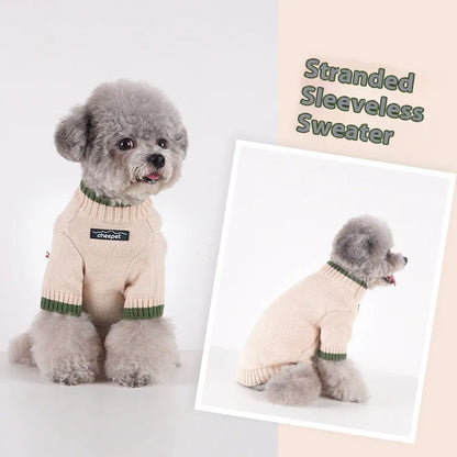 British style wool pet sweater with contrast colour legs for dogs and cats in Crown Blue, Flower Green Yellow, and Yellow Apricot