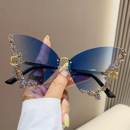 Luxurious diamond-studded butterfly sunglasses with oversized frames and a variety of color options