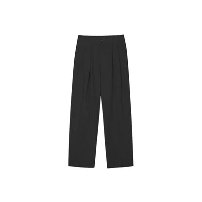 Men's apricot cotton linen trousers with elastic waistband and pencil leg opening on hanger