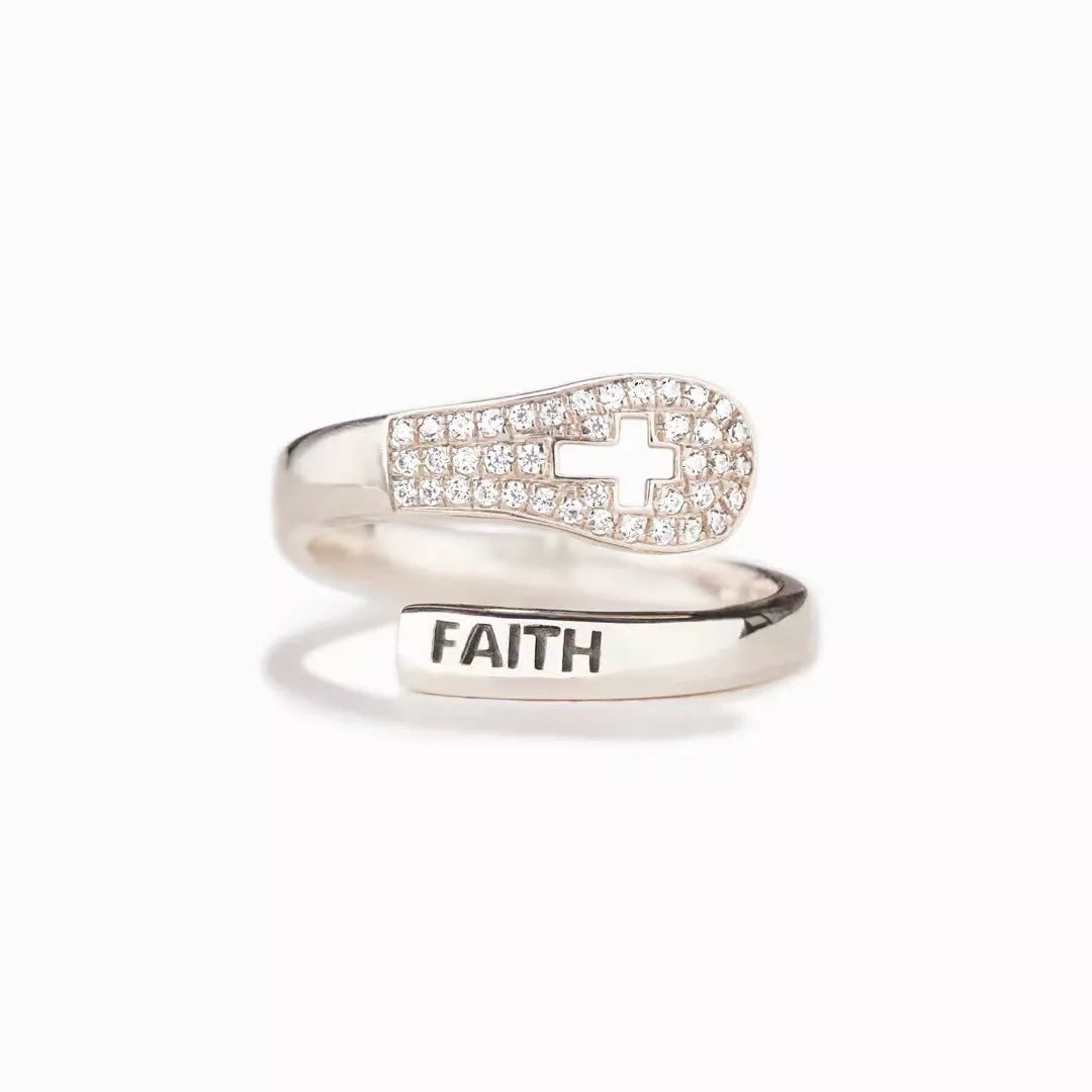 S925 Sterling Silver Faith Cross Zircon Ring with Korean style design