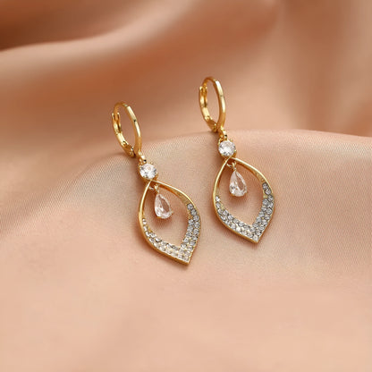 Copper water drop tassel earrings with gold or silver thickened ear buckles