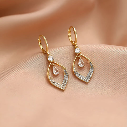 Copper water drop tassel earrings with gold or silver thickened ear buckles