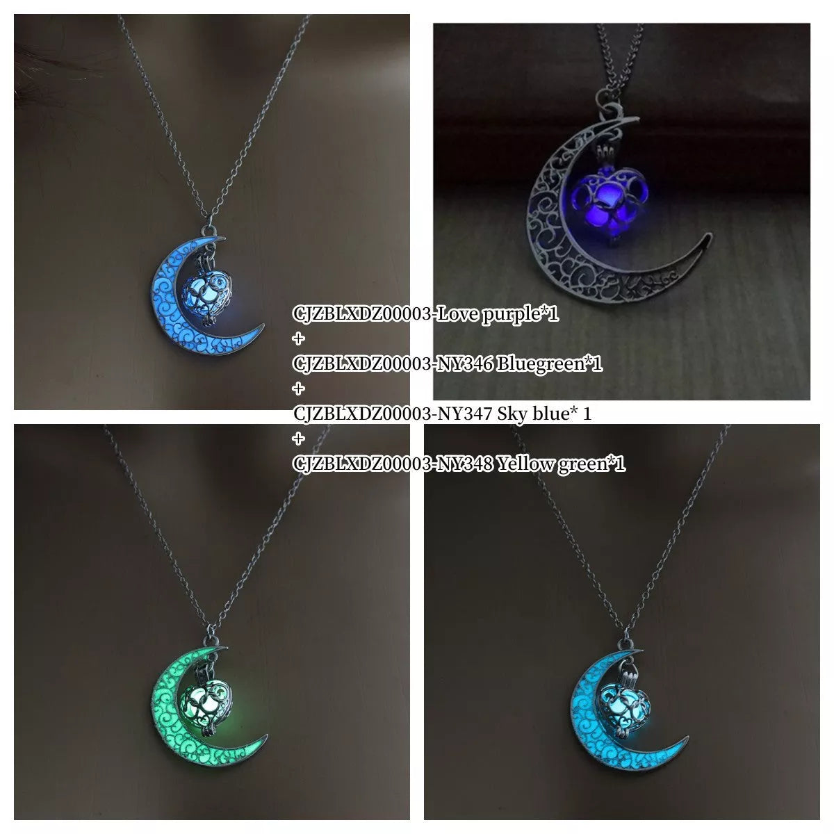 Silver-plated glowing pendant necklace with adjustable chain, luminescent feature