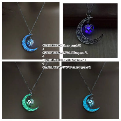 Silver-plated glowing pendant necklace with adjustable chain, luminescent feature
