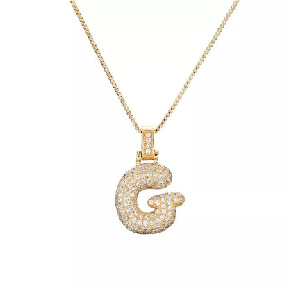 Copper Micro Inlaid Zircon Letter Pendant Necklace with customizable alphabet options