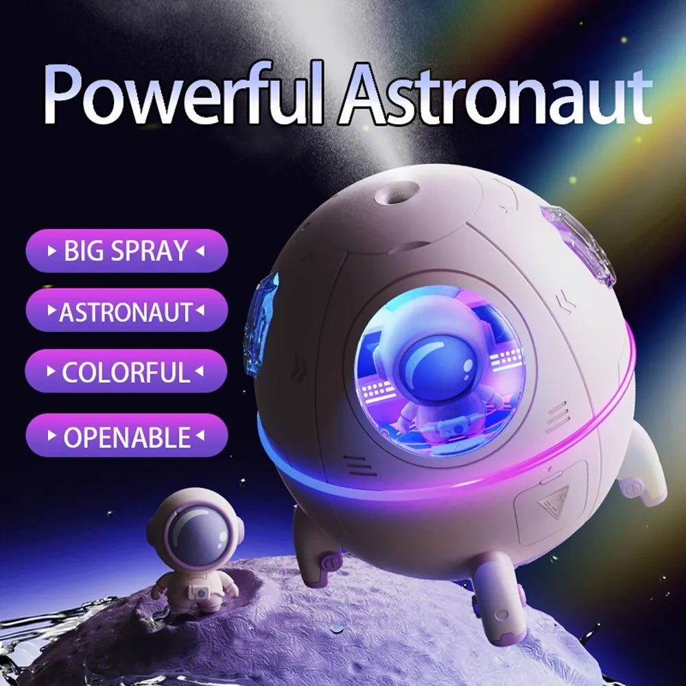 Astronaut-themed desktop USB humidifier with colourful LED lights and 220ml water tank
