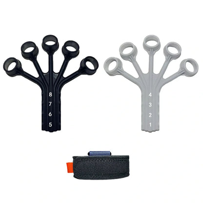 Black silicone finger rehabilitation trainer with adjustable resistance belt for hand exercises