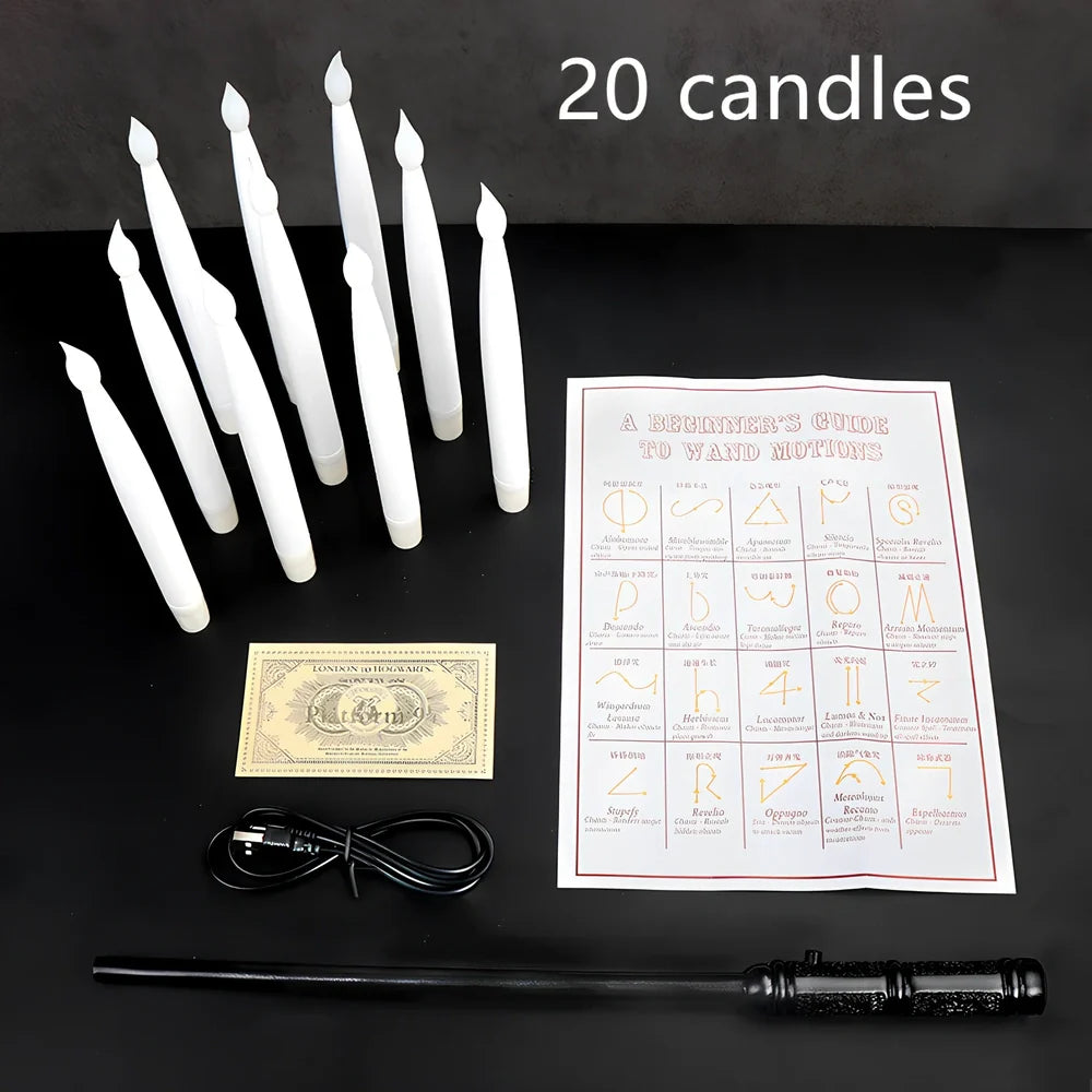 Flameless candles with magic wand remote control showing resin construction and flickering warm light effect