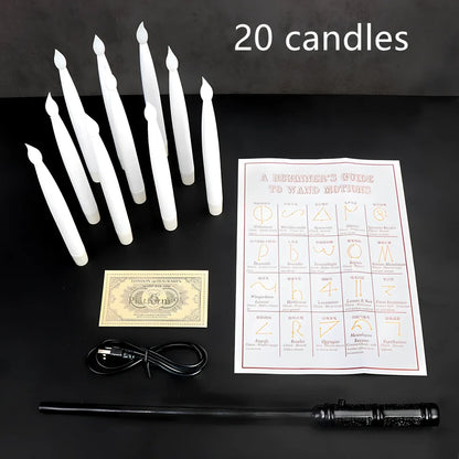 Flameless candles with magic wand remote control showing resin construction and flickering warm light effect