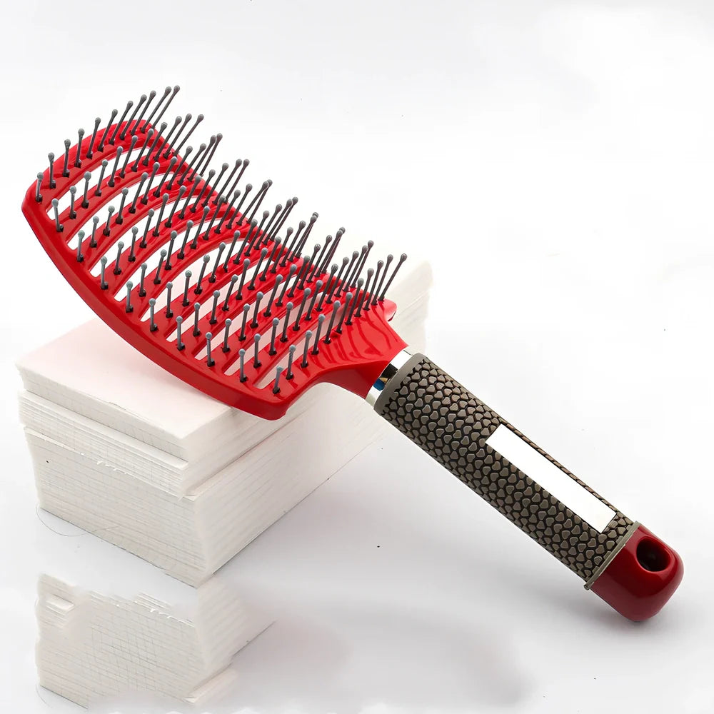 Large curved hairbrush with boar bristles showing 15cm width and natural bristle distribution