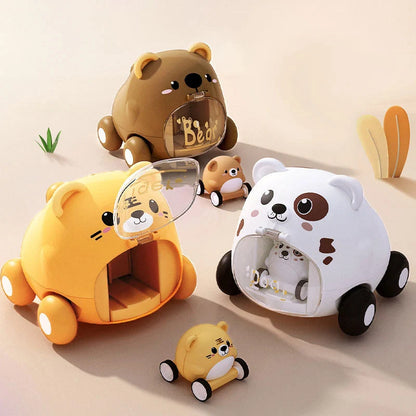 Interactive cartoon toy car for children, available in Little Tiger, Little Bear, and Puppy styles