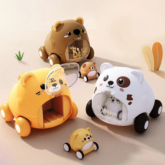 Interactive cartoon toy car for children, available in Little Tiger, Little Bear, and Puppy styles