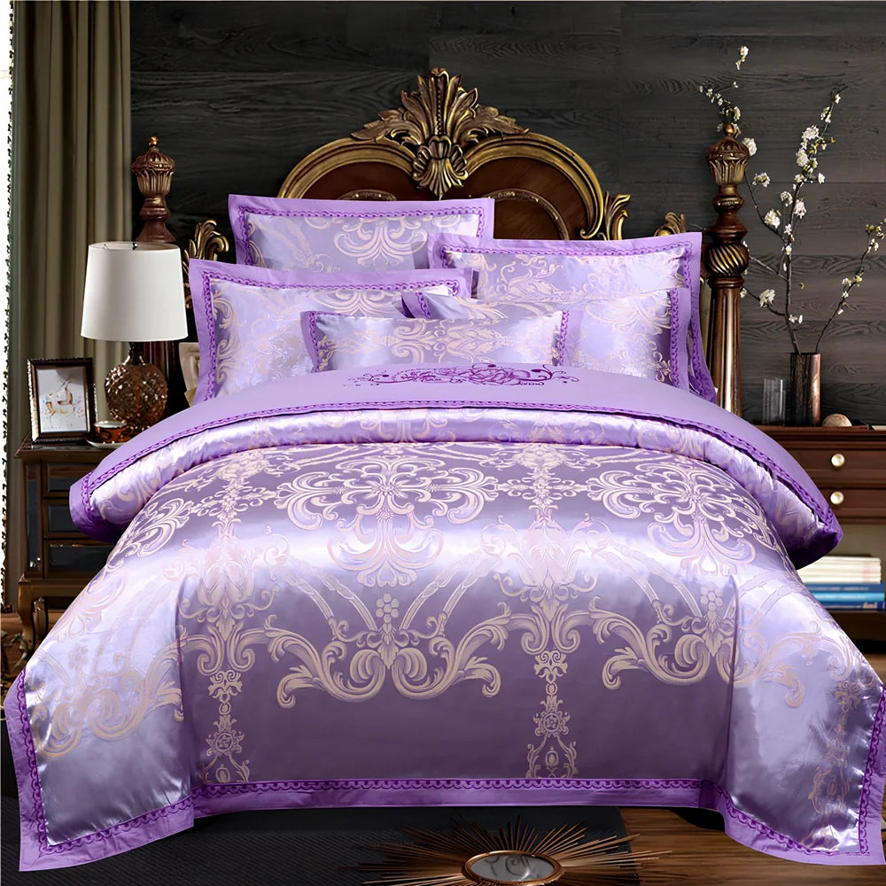 Jacquard woven cotton quilt cover with embroidery detailing in European style, showing textured patterns and colour options