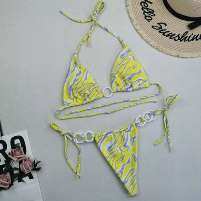 Women's split bikini with lace-up design and double fabric in various colors