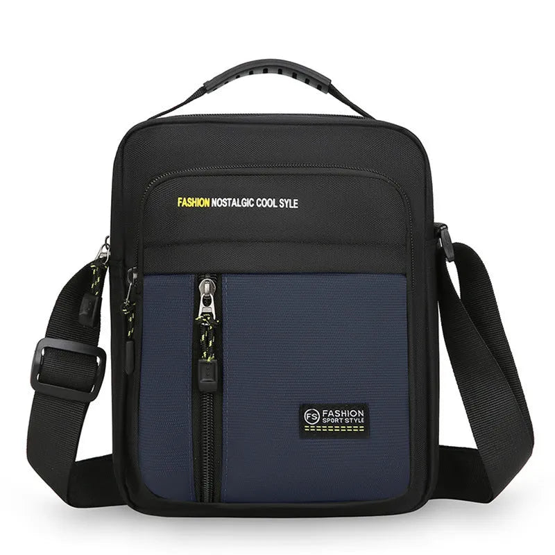 Men's nylon crossbody messenger bag with adjustable strap in green colour
