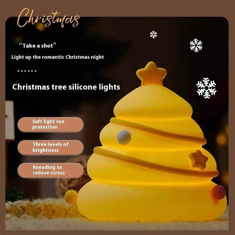 USB Rechargeable Christmas Tree Silicone Night Light with warm glow for eye protection