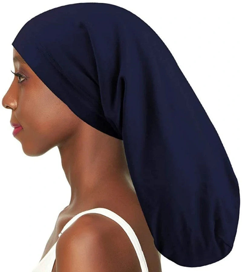 Adjustable satin-lined nightcap in various colors for women's hair care and relaxation