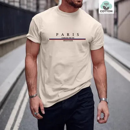 Heavy men's short-sleeved t-shirt with a letter print design in pure cotton.