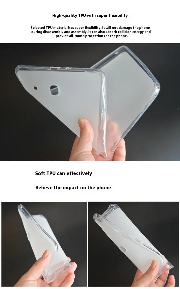 Clear transparent white silicone protective case for a tablet, showing a slim profile.