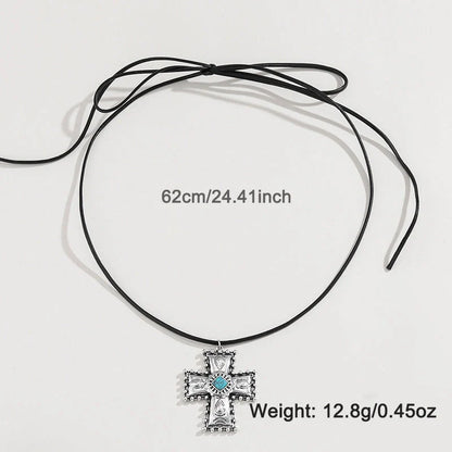 Personalized Turquoise Wax Rope Necklace with embossed Vintage Cross pendant