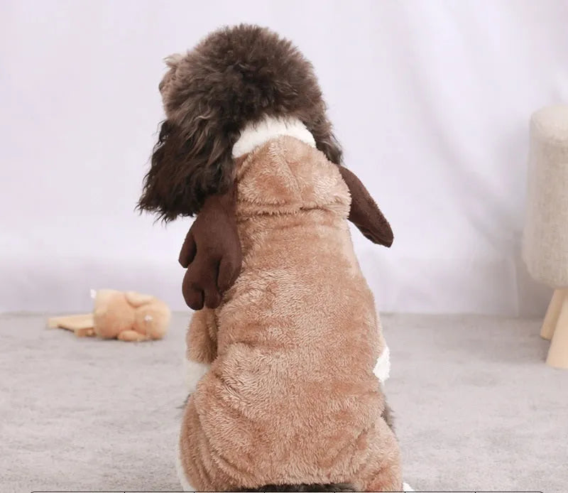 Coral fleece four-legged dog costume in cartoon style, sizes XS to 2XL, five character options