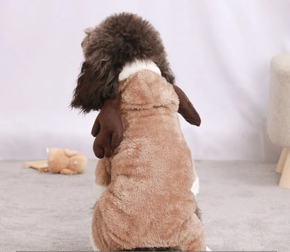Coral fleece four-legged dog costume in cartoon style, sizes XS to 2XL, five character options