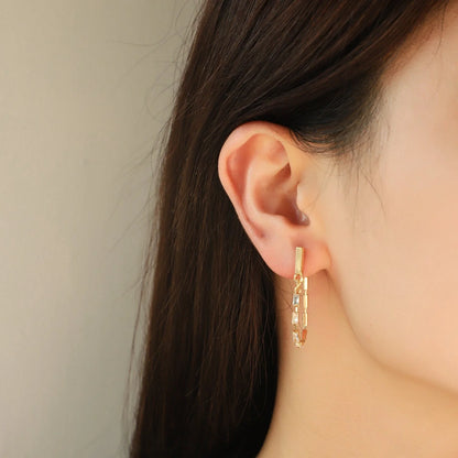 Women's chain-like flat snake twin necklace set with earrings, showcasing layered design and quadrilateral pendant.