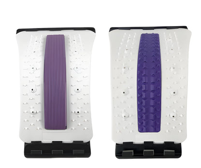 Purple lumbar stretcher with four-gear adjustable height, PP and NBR foam, sponge strip, 150KG capacity.