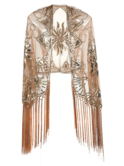 Flapper Gatsby Party Mesh Short Cover Up Dress Accessory in black with V-neck design