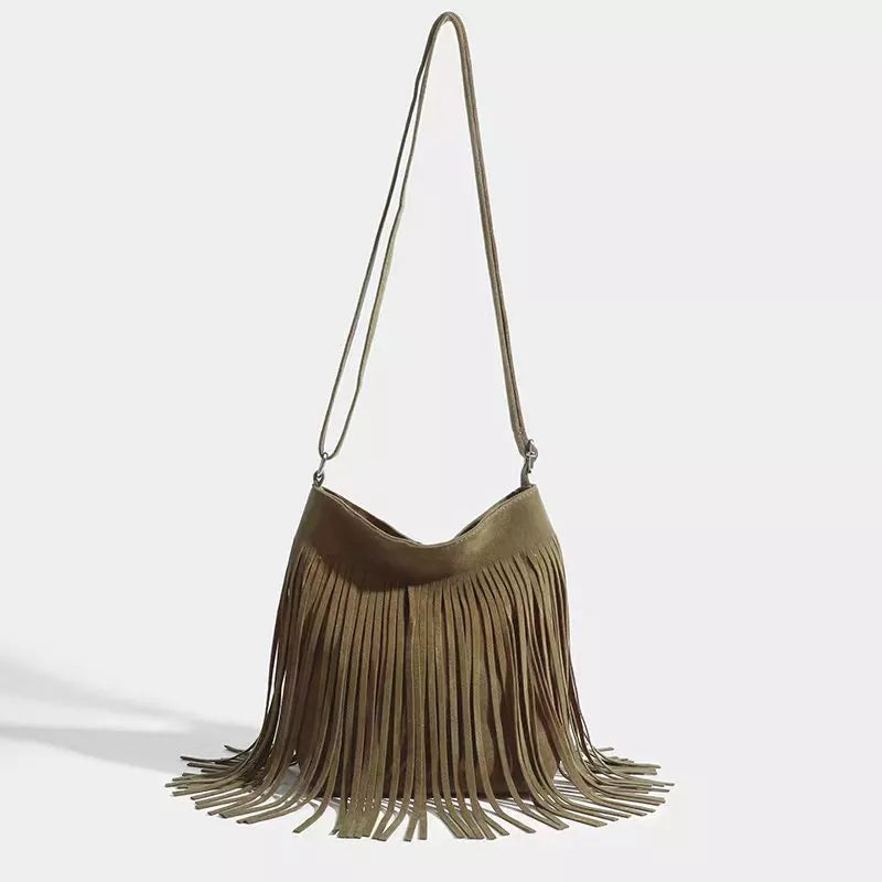 Artistic Tassel Shoulder Bag in seven colors with literary style and tassel detailing