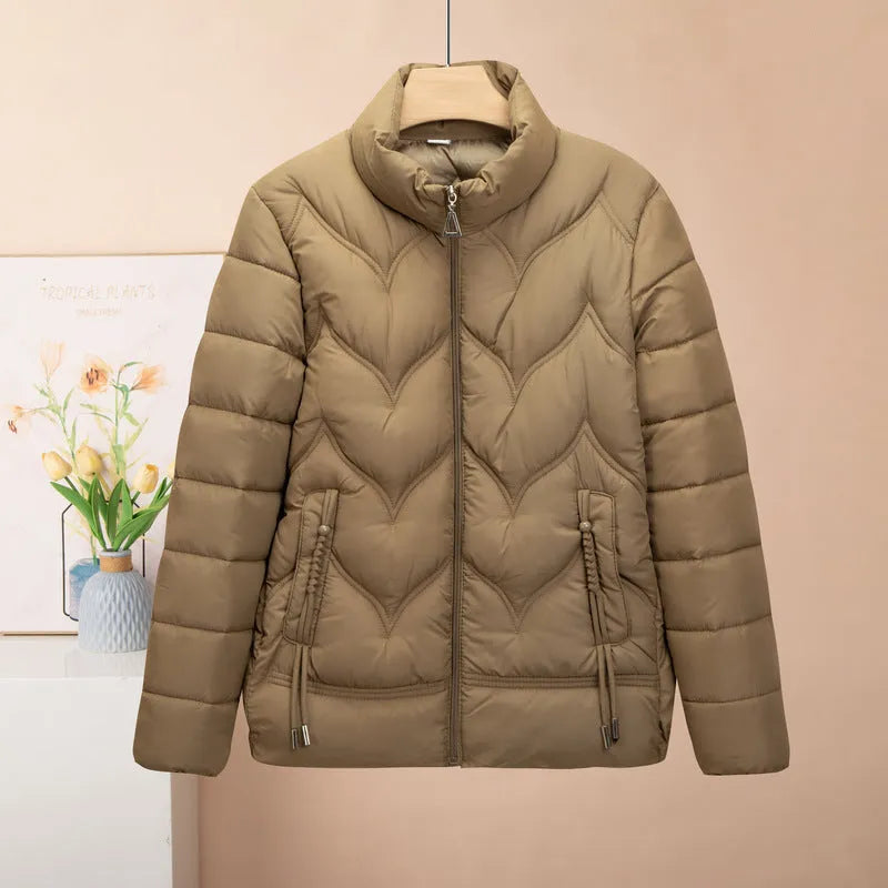 Women's long sleeve cotton coat with stand collar in solid colour, loose fit, sizes XXL to 6XL