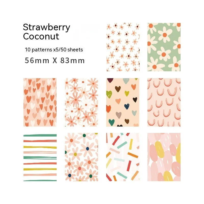 Retro collage note paper set with 50 pieces in dessert colours including Red Plum Cheese and Caramel Puff