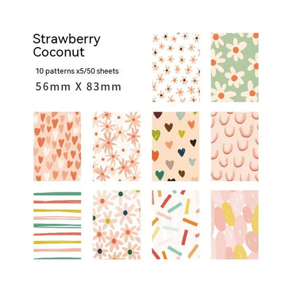 Retro collage note paper set with 50 pieces in dessert colours including Red Plum Cheese and Caramel Puff