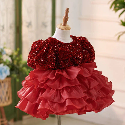 Wine red polyester princess dress for girls' birthday celebrations with height options from 80cm to 160cm