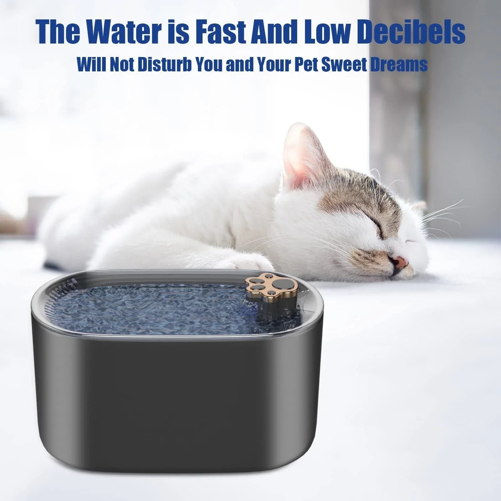 A stylish and quiet 3-liter pet water fountain with a triple-layer filtration system, low-water LED indicator, and whisper-quiet operation.