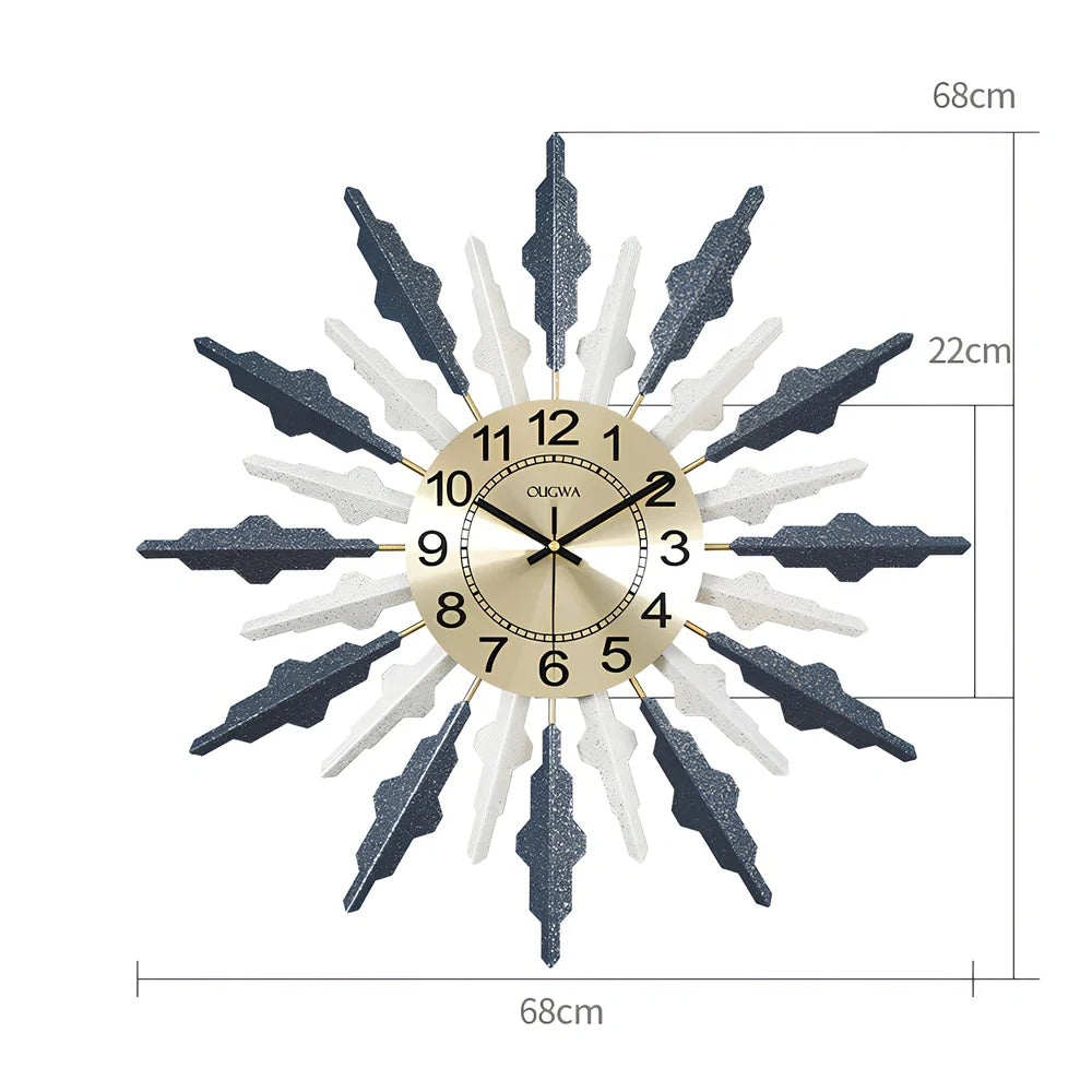 Metal wall clock with pointer and number display showing battery-powered seconds-sweeping movement