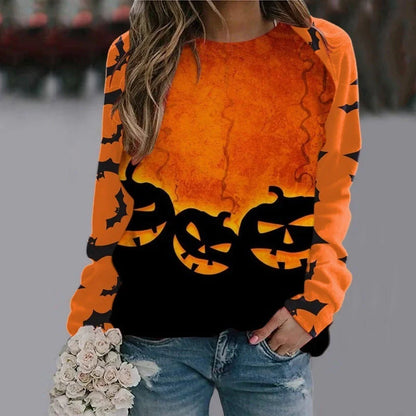 Halloween cartoon print sweatshirt for women in various styles and sizes