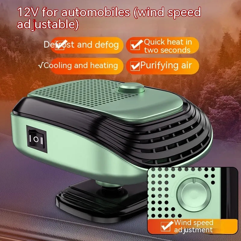 White and green 12V 24V car warm air blower heater with adjustable temperature settings