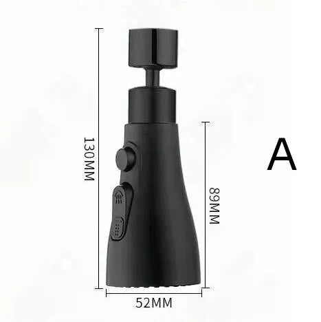 Universal pressurised kitchen faucet sprayer with 360-degree rotating head in matte black finish